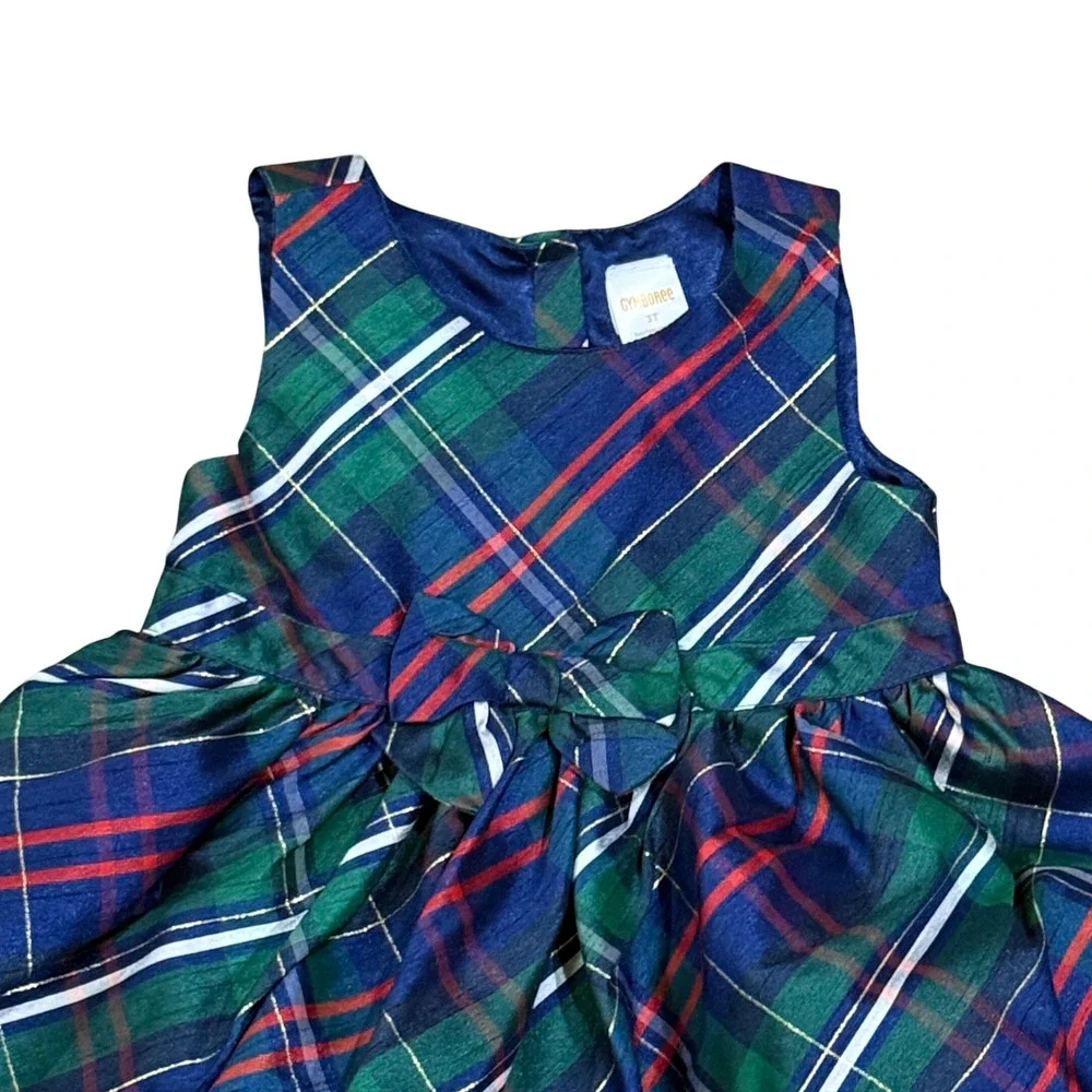 Gymboree Plaid Holiday Dress Girl's 3T Sleeveless Bow‎ Christmas Party